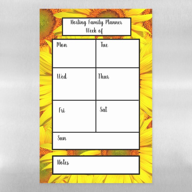 Sunflowers Weekly Planner Magnetic Dry Erase Sheet (Vertical)
