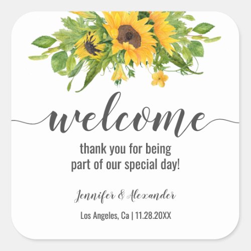 Sunflowers Welcome Square Sticker