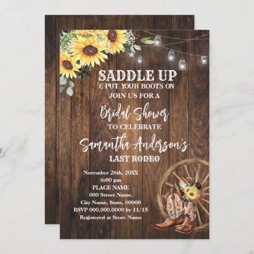 Sunflowers Western Cowgirl Saddle Up Bridal Shower Invitation