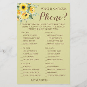 Sunflowers What is on your Phone Shower Game Card Flyer