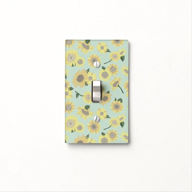 Sunflowers Whimsical Yellow Blue Floral Pattern Light Switch Cover (In Situ)