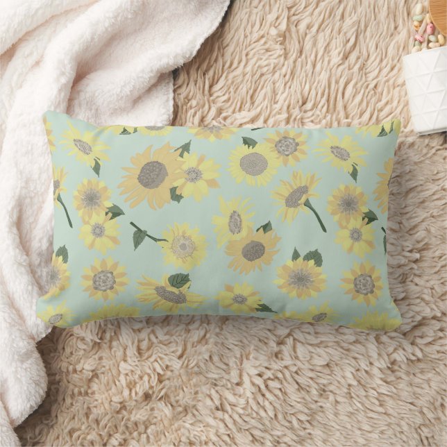 Sunflowers Whimsical Yellow Orange Blue Lumbar Pillow (Blanket)