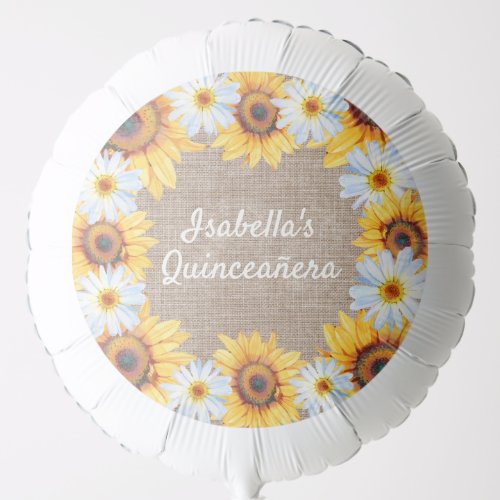 Sunflowers White Daisy Burlap Quinceaera Name  Balloon