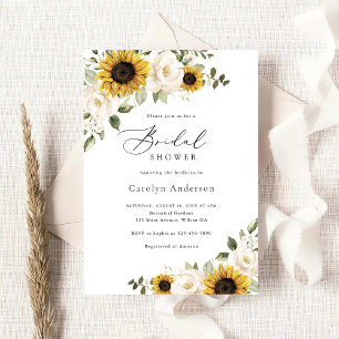 Sunflowers White Floral Greenery Bridal Shower Invitation