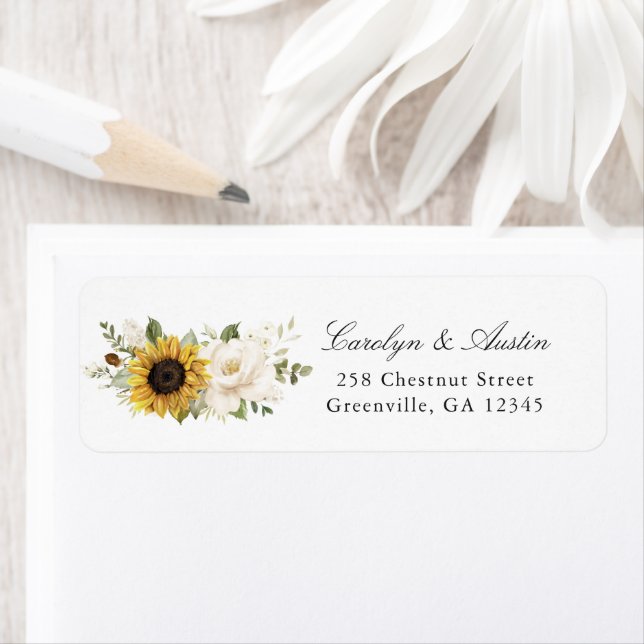 Sunflowers White Floral Greenery Return Address Label (Insitu)
