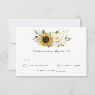 Sunflowers White Floral Greenery Wedding RSVP Card