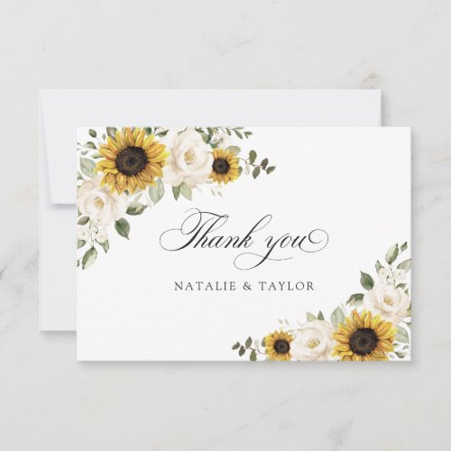 Sunflowers White Flowers Greenery Rustic Wedding Thank You Card
