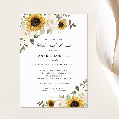 Sunflowers White Flowers Rehearsal Dinner Wedding Invitation