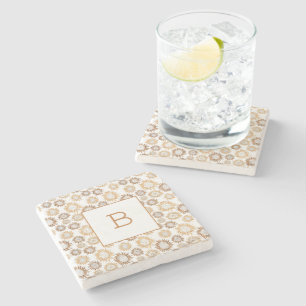 Sunflowers white gold monogram initial stone coaster