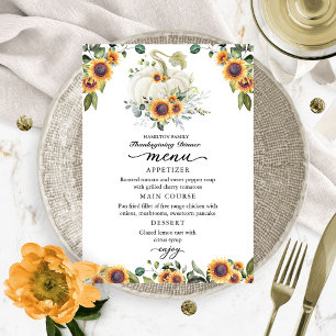 Sunflowers White Pumpkin Thanksgiving Dinner Menu