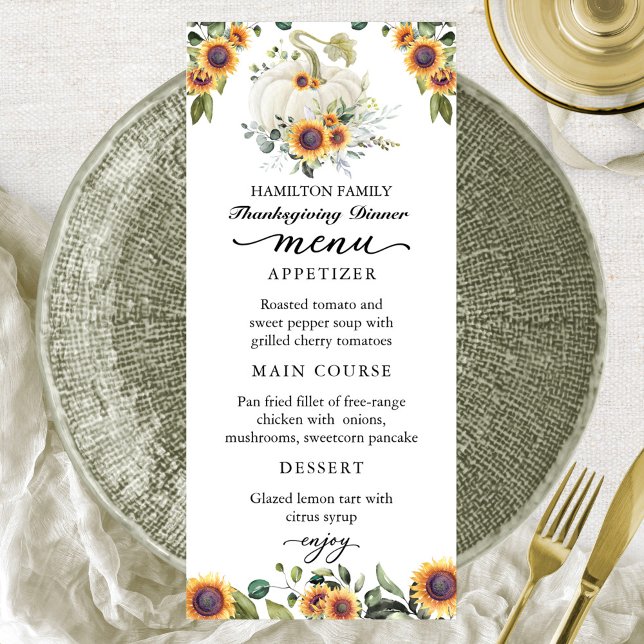 Sunflowers White Pumpkin Thanksgiving Dinner Menu (Creator Uploaded)