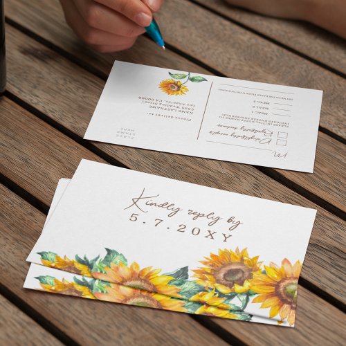 Sunflowers White Rustic RSVP Custom Meals Song Postcard
