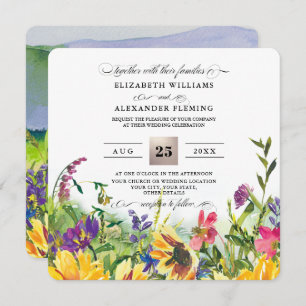Sunflowers Wild Meadow Rustic Wedding Invitation