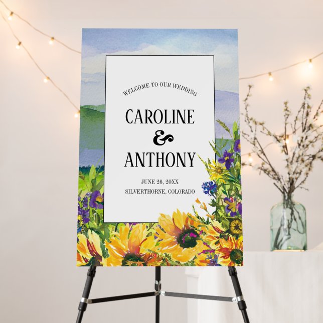 Sunflowers | Wild Meadow Rustic Wedding Welcome Foam Board (In Situ (Stand))