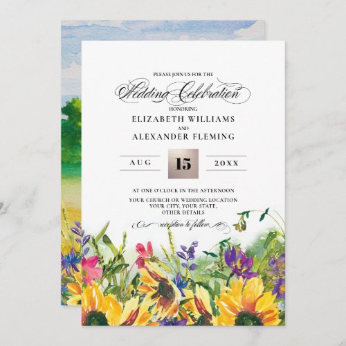 Sunflowers  Wild Meadow Summer Rustic Wedding Invitation