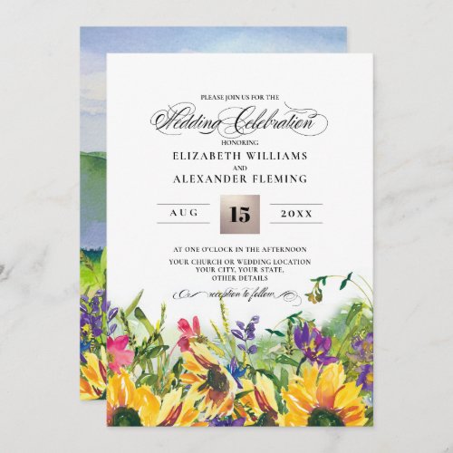 Sunflowers  Wild Meadow Summer Rustic Wedding Invitation