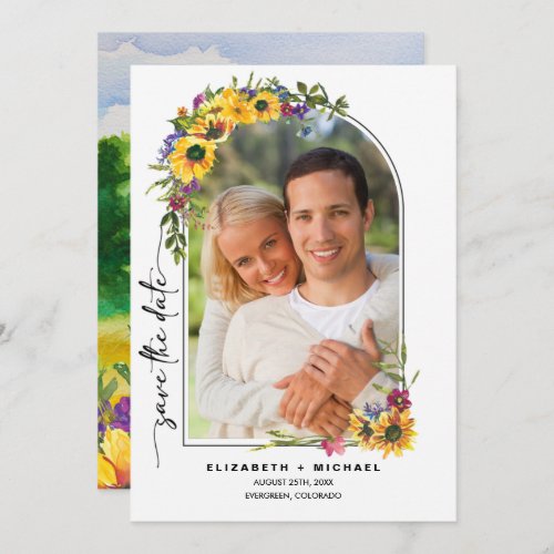 Sunflowers  Wild Meadow Summer Wedding Photo Save The Date