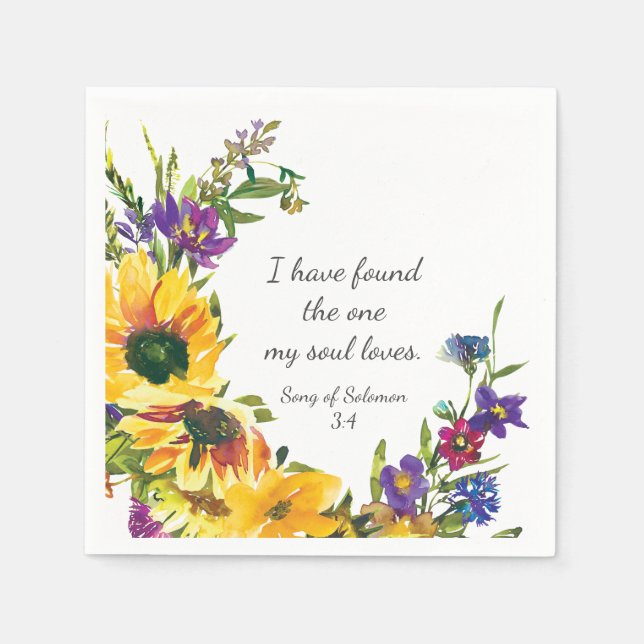 Sunflowers Wildflowers Floral Wedding Bible Verse Napkins (Front)