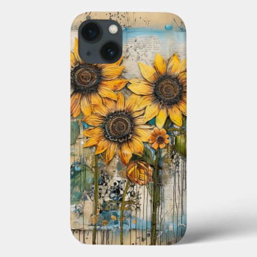 Sunflowers Wildflowers Flower Mixed Media Design iPhone 13 Case