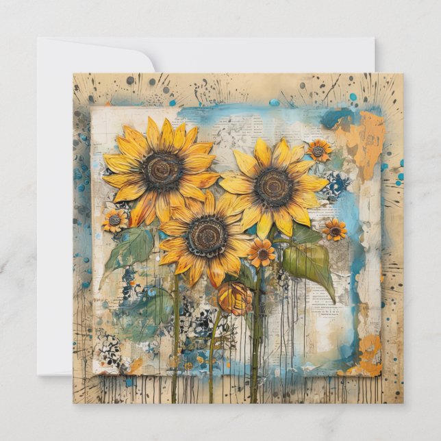 Sunflowers Wildflowers Flower Mixed Media Design Invitation (Front)