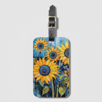 Sunflowers Wildflowers Flower Mixed Media Design Luggage Tag by azlaird at Zazzle