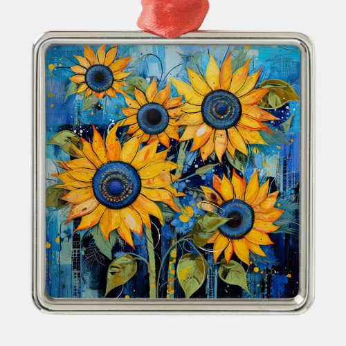 Sunflowers Wildflowers Flower Mixed Media Design Metal Ornament