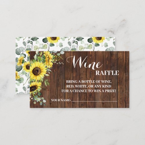 Sunflowers Wine Raffle Ticket Bridal Shower card