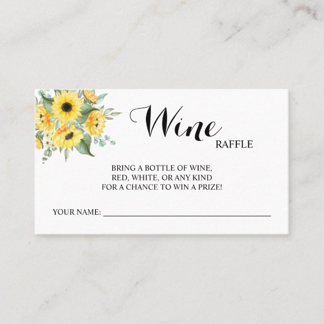 Sunflowers Wine Raffle Wedding Bridal Shower card (Front)