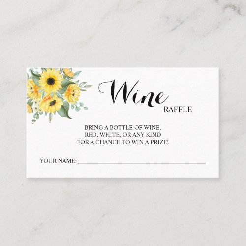 Sunflowers Wine Raffle Wedding Bridal Shower card