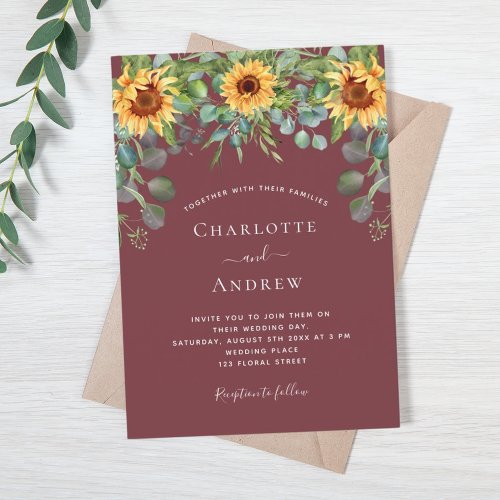 Sunflowers wine red eucalyptus invitation