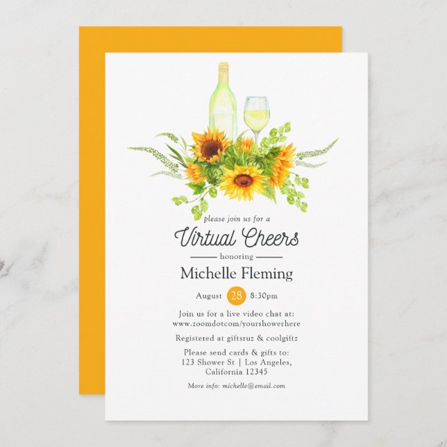 Sunflowers Wine Tasting Virtual Bridal Shower Invitation (Front/Back)