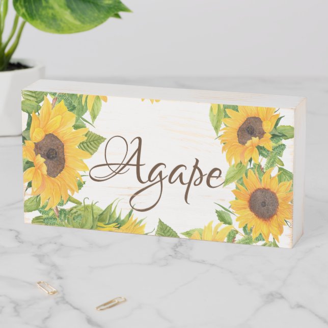 Sunflowers with Agape Wooden Box Sign (In Situ Horizontal)