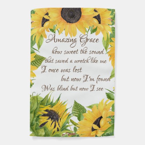 Sunflowers with Amazing Grace Hymn   Garden Flag