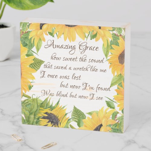 Sunflowers with Amazing Grace Hymn Wooden Box Sign