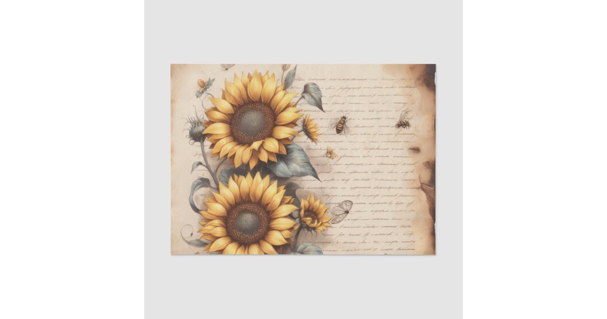 Sunflowers with Bees and Butterflies Tissue Paper | Zazzle