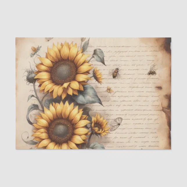 Sunflowers with Bees and Butterflies Tissue Paper | Zazzle