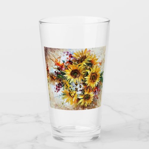 sunflowers with bees     glass
