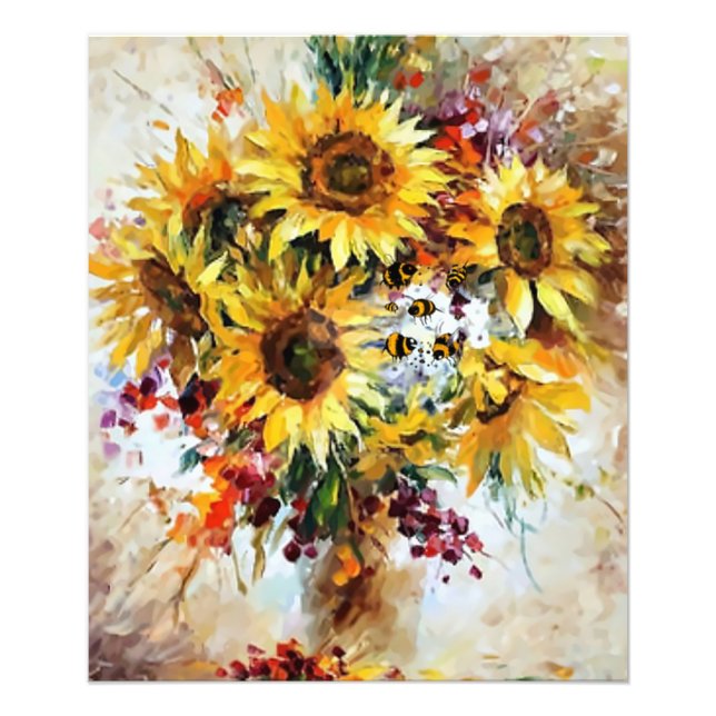 sunflowers with bees      photo print (Front)