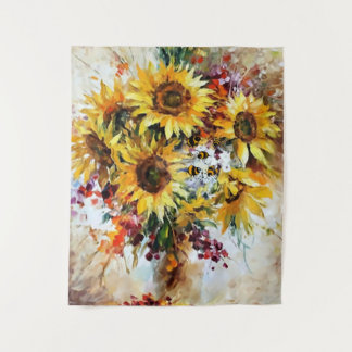 sunflowers with bees tapestry