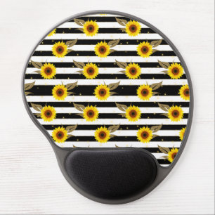 Sunflowers with Black and White Horizontal Lines Gel Mouse Pad