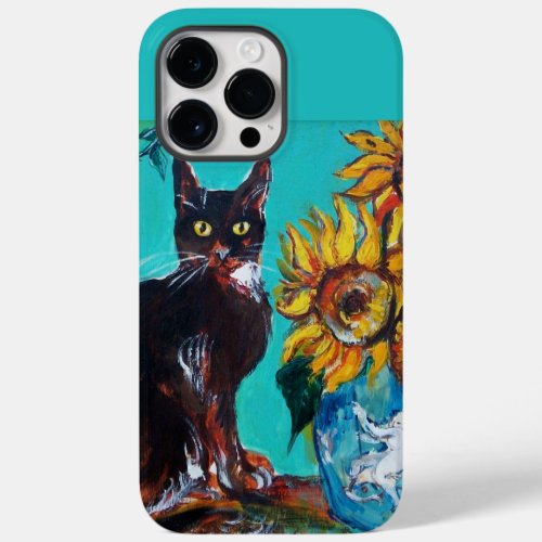 SUNFLOWERS WITH BLACK CAT IN BLUE TURQUOISE Case_M Case_Mate iPhone 14 Pro Max Case