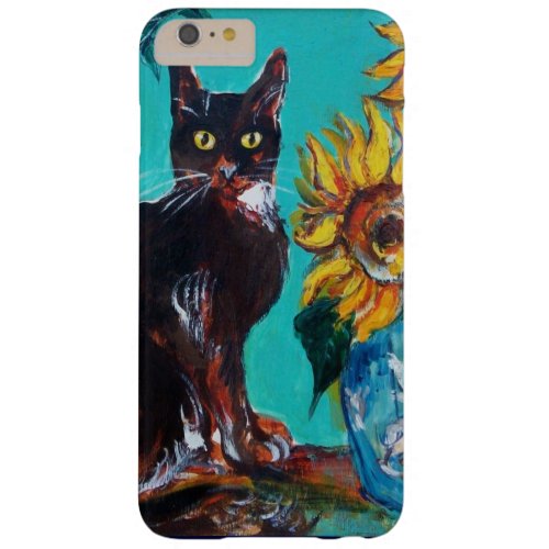 SUNFLOWERS WITH BLACK CAT IN BLUE TURQUOISE BARELY THERE iPhone 6 PLUS CASE
