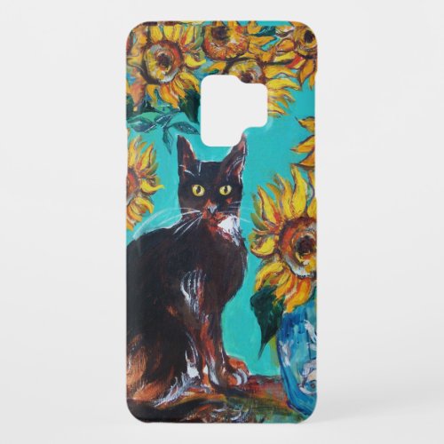 SUNFLOWERS WITH BLACK CAT IN BLUE TURQUOISE Case_Mate SAMSUNG GALAXY S9 CASE