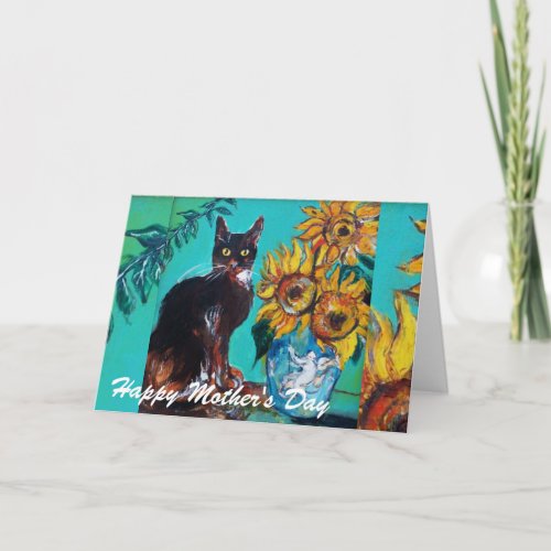 SUNFLOWERS WITH BLACK CAT  Mothers Day Card