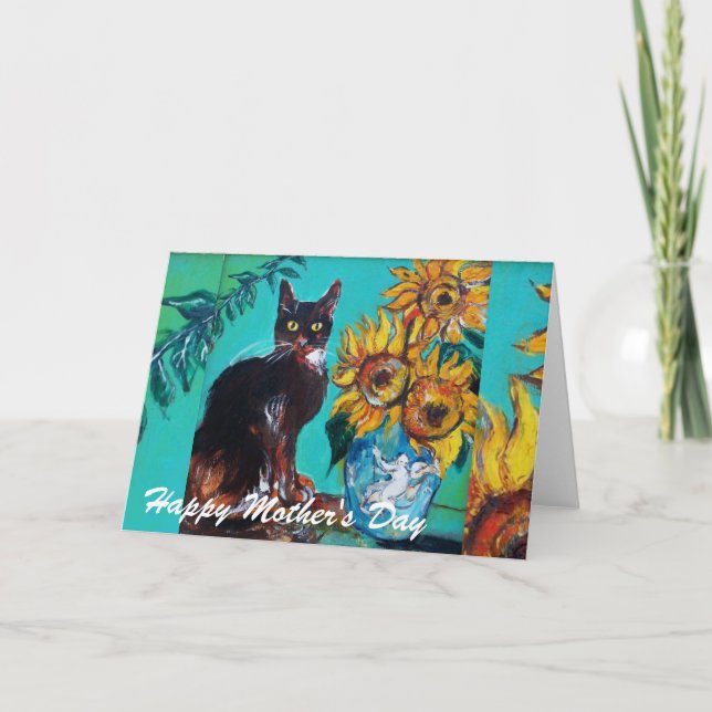 SUNFLOWERS WITH BLACK CAT / Mother's Day Card (Front)