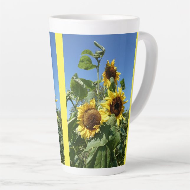Sunflowers with Blue Sky Latte Mug (Right Angle)