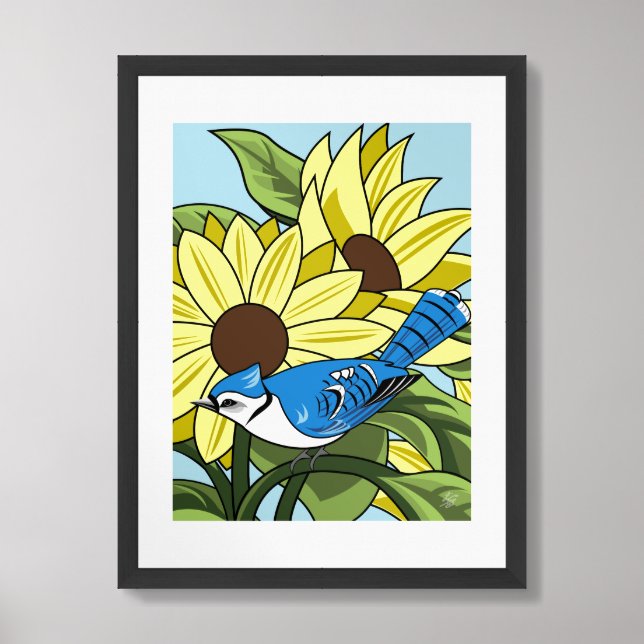 Sunflowers With Bluejay Framed Art (Framed Front)