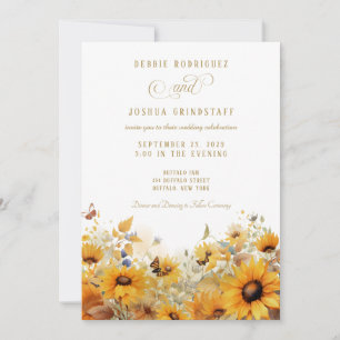 Sunflowers with Butterflies Wedding Invitation 