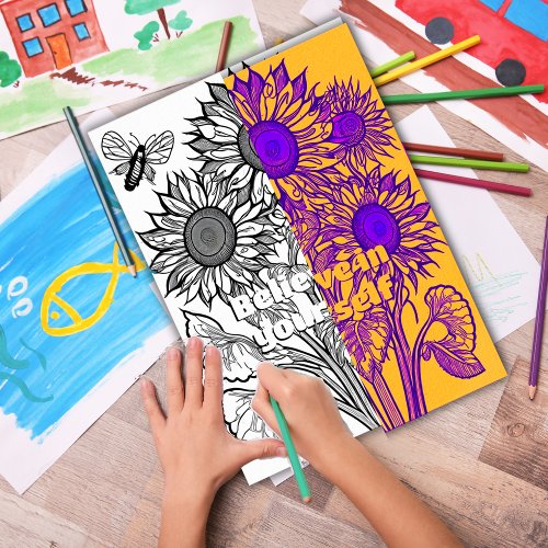 Sunflowers with Butterfly Coloring Page Printable Poster