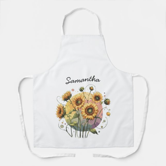 Sunflowers with Customizable Name Apron (Front)